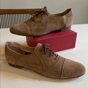 Garnet Hill Tan Suede Cap-Toe Derby Shoes